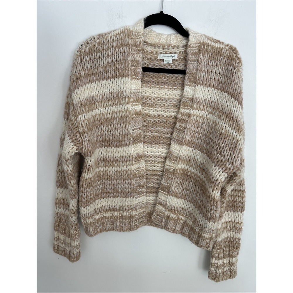 American Eagle XS Cropped Knit Beige Ivory Open‎ Sweater Long Sleeve